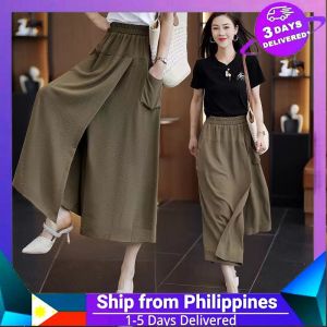 High-waisted Pants Women Seven-point Wide-leg Pants Casual Skirt Pants