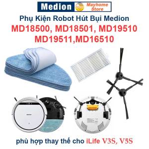 Phụ kiện robot hút bụi Medion MD18500 MD18501 MD19510 MD19511MD16510 / iLife V3S V5S. Khăn Lau Lọc Bụi Chổi Cạnh///