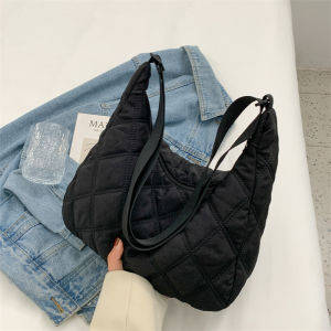 Fashionable Canvas Tote Bag Womens Large Capacity Shoulder Bag Diamond Grid Pattern Casual Crossbody Bag for Young Women