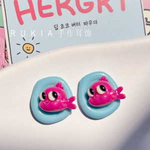 Kawaii Fish Shaped Earrings Irregular Blue And Pink Unique Design Fashionable Jewelry for Women Fresh out Original Design