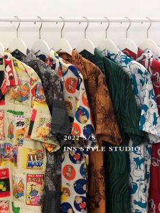 Fatty Loose Extra Large Size 150.00kg Japanese Style Retro Minority Fun Printing Short Sleeve Cuban Bow Tie Shirt for Men and Women 2