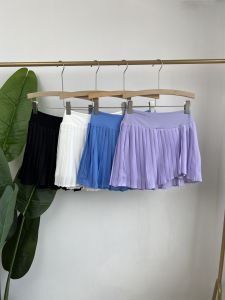 Quick Dry Tennis Skirt Womens Sport Fitness Yoga Shorts Skirt Summer Fake Two-Piece Side Cut Anti-Light Pleated Skirt