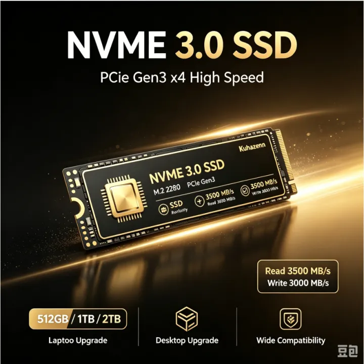 Kuhazenn Fast Boot NVMe PCIe 3.0 M.2 SSD 2280 Large Capacity Internal Hard Drive High Performance For Game PC Notebook Upgrade