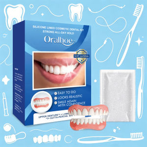 oralhoe | Silicone Lined Cosmetic Dental Kit Upper & Lower Fake Teeth Instant Confident Fake Tooth Oral Hygiene Care All-Day Hold