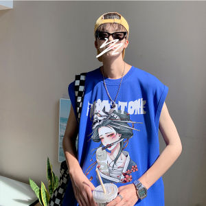 เสื้อกล้ามผ้าฝ้ายแท้ใส่ช่วงฤดูร้อนสำหรับผู้ชายเสื้อยืดแบรนด์ยอดนิยมสไตล์ฮ่องกงเสื้อตัวในแขนกุดแขนกุดทรงหลวมใส่เล่นกีฬาฟิตเนสใส่เล่นบาสเก็ตบอลแบบลำลอง