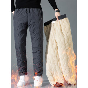Mens Pants Black Large Size Lamb Velvet Casual Long Autumn Winter Plus Velvet Thickened Outside Windproof Warm 2025