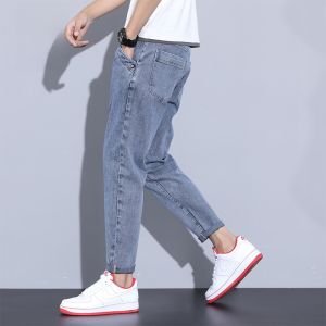 ROMON | Romon Summer Thin Mens Jeans Korean Style Trendy Loose Straight Casual Nine-Foot Long Pants Youth Popular Cotton Polyester Blend