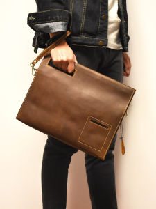 Túi Nam Da Sáp Ngựa Điên Cổ Điển Thủ Công Túi Cầm Tay Túi Đeo Một Vai Cá Tính Túi Đeo Chéo Túi Ipad Da Thật Đa Năng Cho Nữ Thời Trang