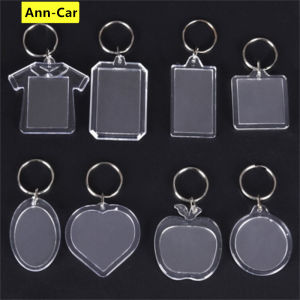 【Ann-Car】1pc Acrylic Insert Photo Keychain Customized Name Couple Girlfriends Custom Frame Handmade DIY Pendant Split Ring Key Chains