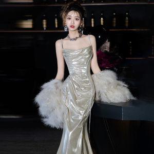 ชุดราตรีหางปลาสุดหรูหรา ชุดแต่งงาน ชุดราตรี ชุดเจ้าสาว ชุดกันหนาว ชุดนางฟ้า ชุดราตรี ชุดยาว แขนกุด คอวี กระโปรงทรงเอ