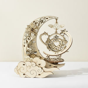 Moon Music Box 3D Wooden Puzzle DIY Assembly Rotating Building Kits STEAM Educational Toys Craft Gift for Adults Teens Kids