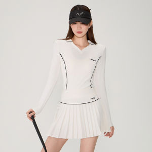 New Fall/winter Womens Golf Clothing. Long-sleeved Fashionable V-neck T-shirt For Women.  Design For A Slimmer Figure. Quick-drying and Breathable. High-end Elastic Material For Comfort.High-quality Outdoor Leisure  Sporty Set Of Skirts.