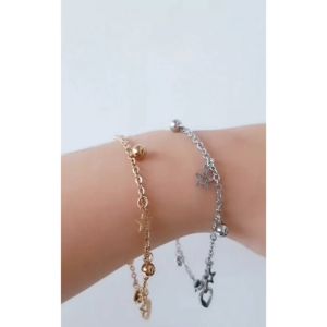 Lovelybutik - Gelang Tangan Titanium Anti Karat dan Luntur Mars Gelang Korea Wanita Model Rantai Nori Gandulan Bintang Kekinian BONUS KOTAK PERHIASAN