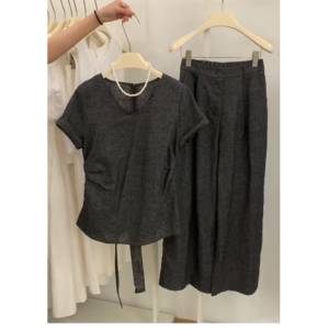 YUFUQING | Fashionable Korean Style High Waist Straight Leg Pants Set Summer 2024 Retro French Style Top And Bottoms Matching Set