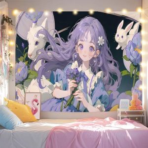 VIKAMA Fairy Girl Wreath Tapestry Anime Beautiful Girl Background Cloth Ins Dormitory Decoration Tapestry Room Decoration