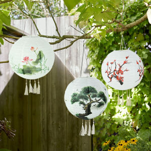 30cm Chinese Style Round Paper Lantern Plum Blossom Printed Festival Lanterns for Wedding Birthday Party Home Hanging Decoration