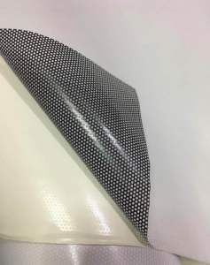 Perforated mesh adhesive privacy film black or white. No residue removal.