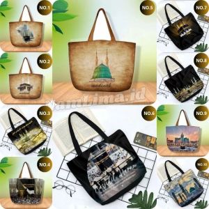 Tas Tote Wanita Bahan Kondura Gambar Printing Edisi KABAH AMCO Tas Mukena