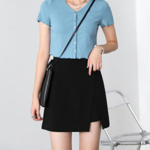 Black A- line Slit Half-Length Short Skirt Womens Summer High Waist Slim Looking Cover Fashion Tape Stylish Niche Suit Culottes