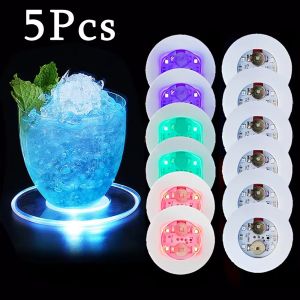 3/5PCS LED Flash Coaster Light Battery Powered Luminous Bottle Stickers Cup Mats Lamp KTV Bar Party Drink Cups Decor