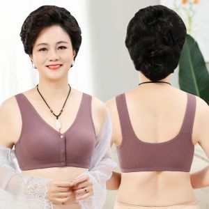 Plus Size Bra Cotton Vest-type Middle-aged and Elderly Bra Color Large Size Without Steel Ring Front Button Underwear