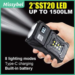 Multi functional mini LED COB flashlight dual light source ultra bright outdoor portable flashlight Type-C rechargeable camping emergency/warning