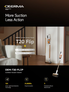 [Official Store] Deerma T20FLIP Cordless Vacuum Cleaner 50min Runtime Green Light Dust Detection 21KPa 1 Year Warranty