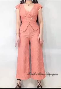 Emily Butterfly Sleeve Blouse and Pants Coordinates for Women - One Size Fits Small to Semi-Large - Womenswear Clothing