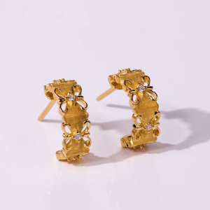 Chow Sang Sang 周生生 Gold Rhyme Cultural Blessings Blossom 999 Pure Gold Earrings 95102E