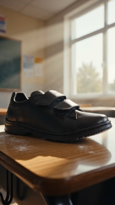 Otto 31700078 Charles Boys Double Velcro Strap Genuine Leather Black Shoes