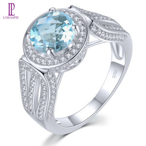 Lohaspie Jewelry Real 2.3 Carats 925 Sterling Silver Rings Natural Sky Blue Topaz Amethyst Ring Amethyst Silver Ring Original 925 Silver Ring Women Original Silver 925 Jewelry