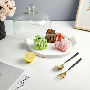 Ceramic Dual Handle Snack Plate with Glass Cover