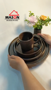 MASON DINNER SET OF 4 PIRING MANGKUK MUG BLACK JAPANESE DESIGN