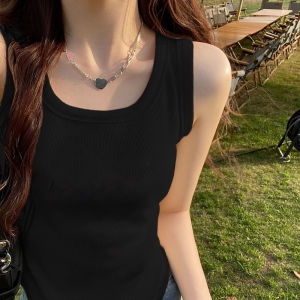 เสื้อกั๊กสายเดี่ยวพิมพ์ลายฤดูร้อนสำหรับผู้หญิง เสื้อแขนกุดทรงเข้ารูปสั้น เสื้อชั้นในแฟชั่น เสื้อผ้าทำงาน ผ้าฝ้ายผสม