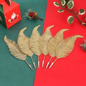 [YESPERY] 🎄Ready Stock🎄6pcs Christmas Glitter Ornaments For Xmas Tree Decoration Gold Dust Feather Clip Christmas Party Ornaments 22cm Feather Clip