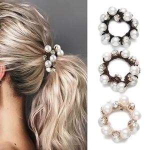 1/3pcs Pearl Brimmed Hair Tie Glitter Rhinestone Decor Hair Rope Retro Style Ponytail Holder Rhinestone Scrunchies for Women