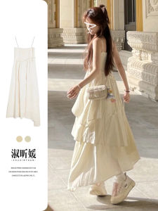 SUSIEYUAN | Đầm Maxi Dây Ruffle Không Đều cho Hè Biển Nghỉ Dưỡng