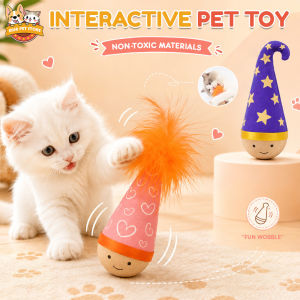 Interactive Wobble Tumbler Toy Cat Toy with Wooden Base And Feather for Indoor Cats & Kittens
