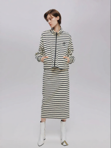 URLAZH | Autumn New Multi-color Stripes Knit Cloth Versatile Casual Sporty Straight Hem Forked Midi Skirt