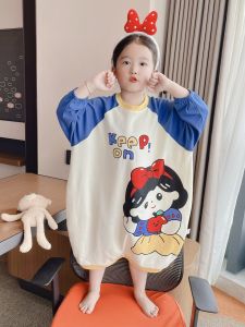 Spring Autumn Princess Sleep Dress Long Sleeve Pure Cotton Cartoon Home Skirt Children Ruffle Sleeve Lace Trim Nightgown