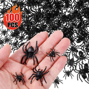 100PCS Halloween Small Fake Black Spiders Decoration Horror Spider DIY Party Haunted House Prop Lifelike Insects Tricky Toys