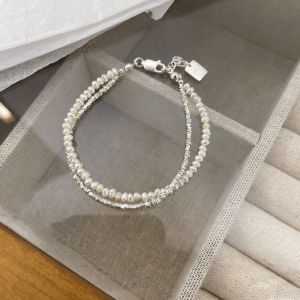 925 Sterling Silver Double Layer Pearl Bracelet for Women Girl Design Bead Korean Jewelry