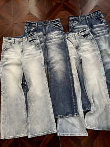 3Ch American High Street Washed Cat Straight Leg Jeans Mens Loose Fit Wear Resistant Youth Fashion Daily Wear