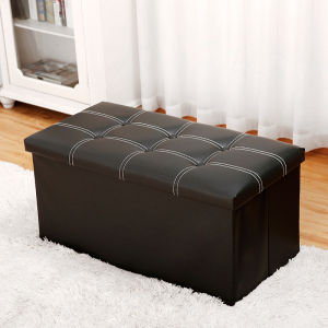 SUNNY Foldable Sofa Storage Stool Leather Ottoman Box Stool Premium Quality Rectangle Storage Chair Grey/Black