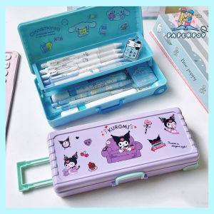 LOCAL! Kuromi Mymelody Stationery Box Creativity Trolley Storage Box Portable Dual Layer Pencil Case Sanrio Kotak Pensel