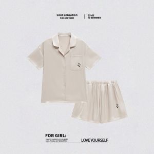 Miiow | MiiOW Ice Silk Womens Sleepwear 2025 New Loose Short Sleeve Shorts Home Clothes Summer Comfortable Breathable Outerwear