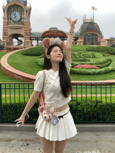 Slim Fit High Waist Short Knit Top Womens Summer Fashion White T-Shirt Korean Style Commute Wind Youth Pattern Printed