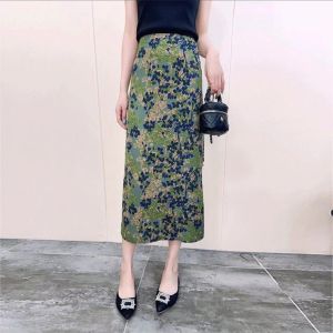 High Waist Floral Print Asymmetrical Slimming Midi Skirt Chinese Style Polyester Fiber A-Line Skirt Summer New Arrival