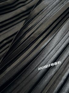 Soft and Noble Black Glossy Streamer Ruched Pleated Fabric Organ Ruched Chinese Ancient Style Costume Designer Fabric