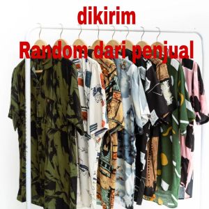 BRONSEN Kemeja Pria Wanita Vintage kasual Coupel Bahan Rayon Lengan pendek